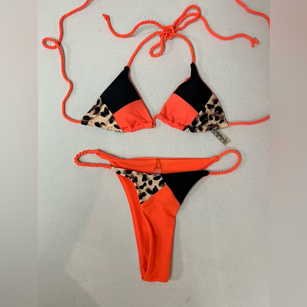 2/$20 - Orange and Black Leopard 2 Piece Bikini - XS - Beach / Summer